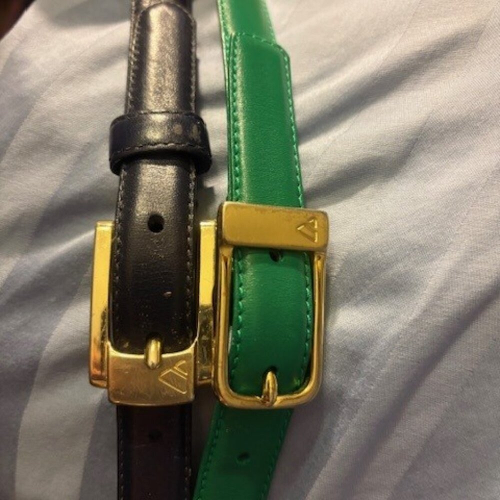 VTG LIZ CLAIBORNE Belts (2) Green & Navy 3/4"W x 33"L- gold buckles '80-90s Sz M - Picture 2 of 11